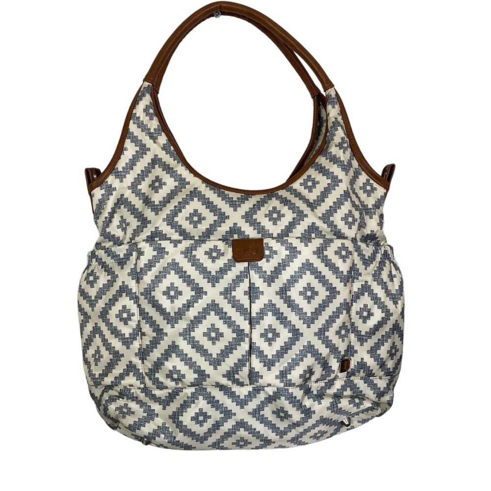 OiOi Diaper Bag Hobo Tote Large Grey Aztec Multipocket 15x12.5